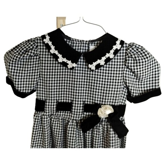 Rare Editions Girls Size 6 Black and White Gingham Dress with Lace Collar - Picture 2 of 6